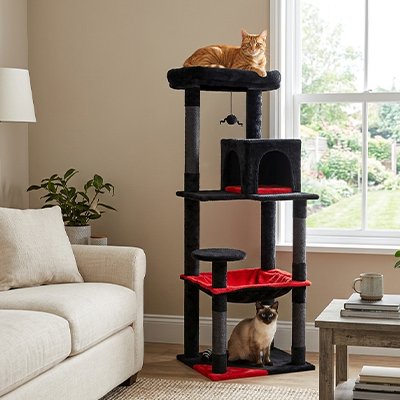 Arbre a chat design noir rouge multi niveaux