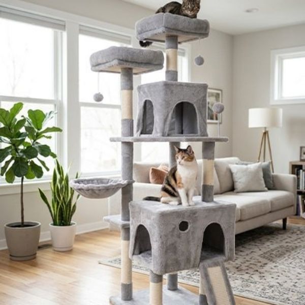 arbre a chats avec niche et plateformes douillettes