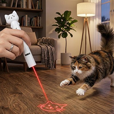 chat bondit motif laser chat blanc