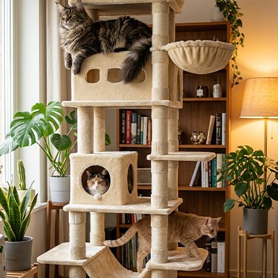 arbre à chat beige grand et résistant