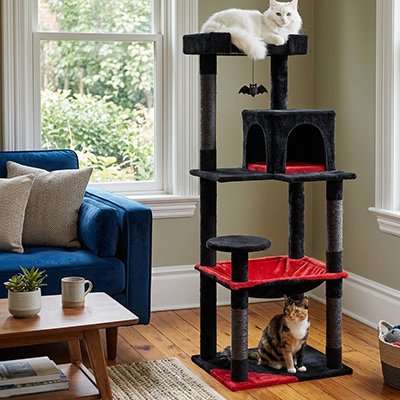 Arbre a chat design noir rouge griffoir multi niveaux