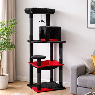 Arbre a chat design noir et rouge griffoirs multi niveaux