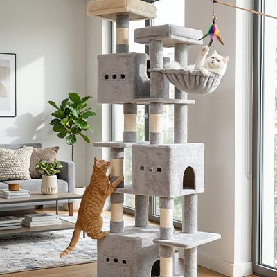 Arbre à Chat gris clair griffoirs sisals multi niveaux