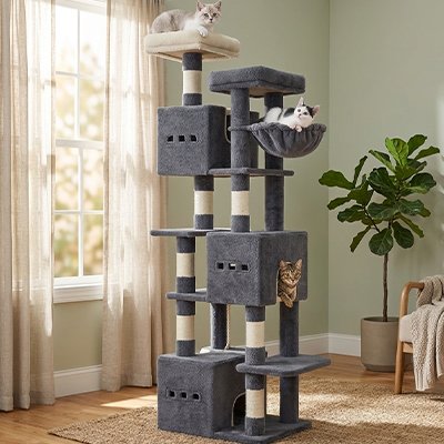 Arbre à Chat gris foncé hamac et niches douillettes
