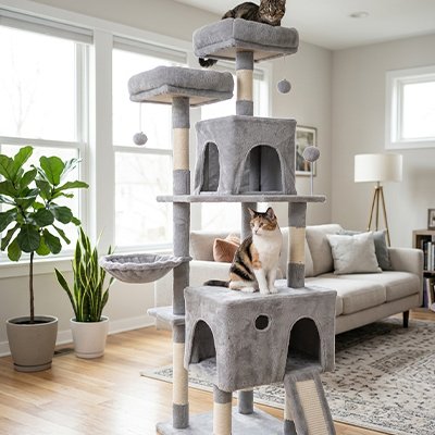 Arbre a Chats avec niche et plateformes douillettes