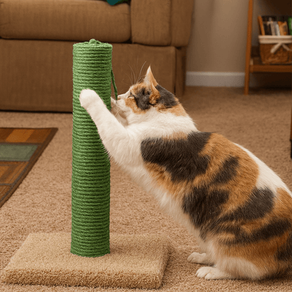 chat aiguisant ses griffes corde arbre a chat vert