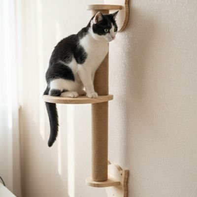 chat assis plateforme arbre a chat mural