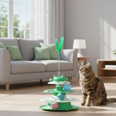 chat brun admire tour jeu chat vert