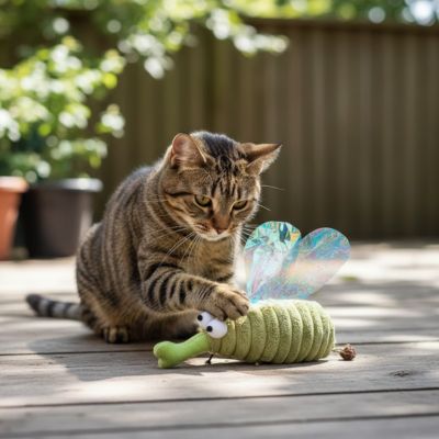 chat brun joue jouet chat moustique