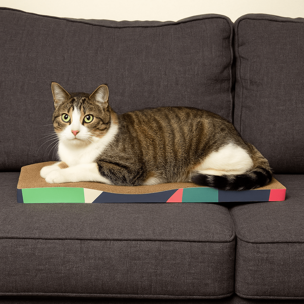 chat heureux de griffoir en carton pour chat