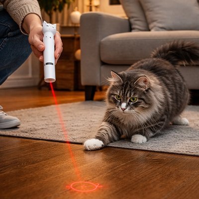 chat joue avec laser chat blanc