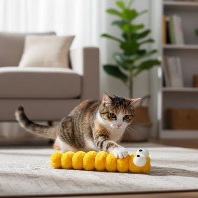chat joue jouet pour chat chenille jaune