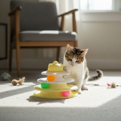 chat joue jouet pour chat tour jaune