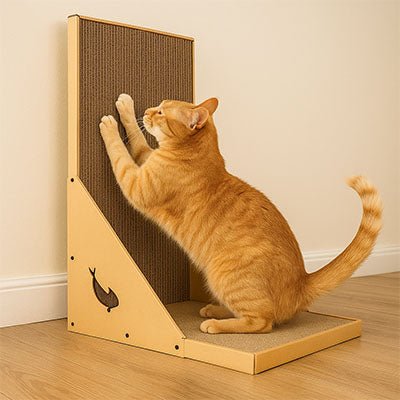 chat roux aiguise ses griffes griffoir en carton pour chat