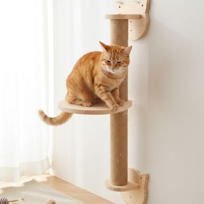 chat roux assis plateforme arbre a chat mural