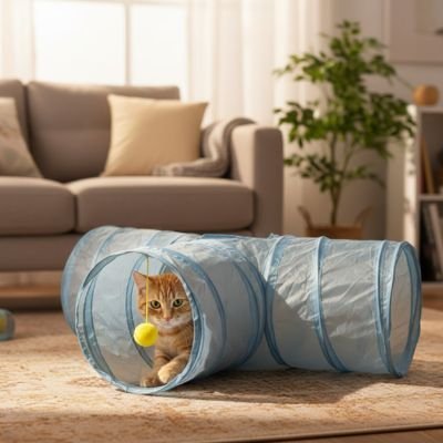 chat roux couché tunnel pour chat
