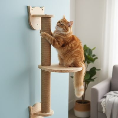 chat roux griffe arbre a chat mural