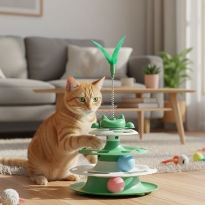 chat roux joue avec jeu chat vert