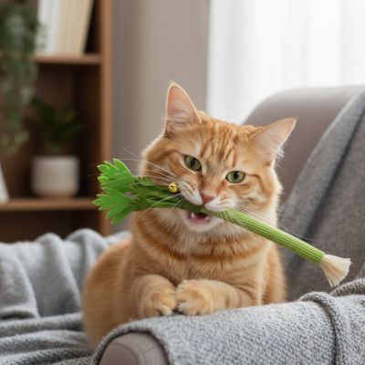 chat roux joue avec jeux pour chat céleri sur canapé