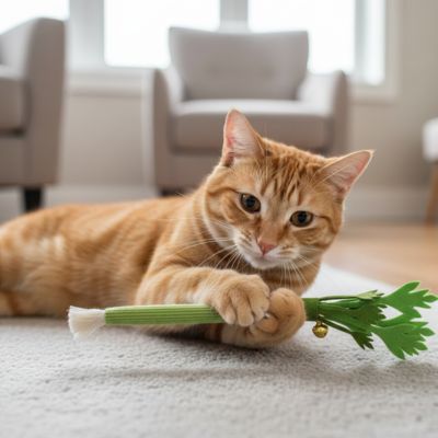 chat roux joue avec jeux pour chat céleri