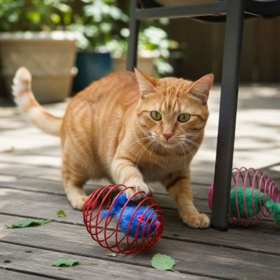 chat roux joue chat jouet