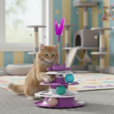 chat roux joue jeu pour chat tour violet