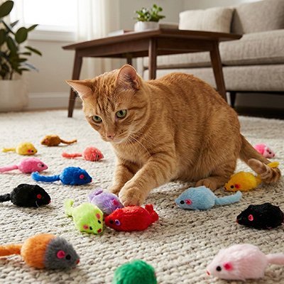 chat roux joue jouet chat souris