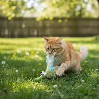 chat roux s'amuse avec jouet chat moustique