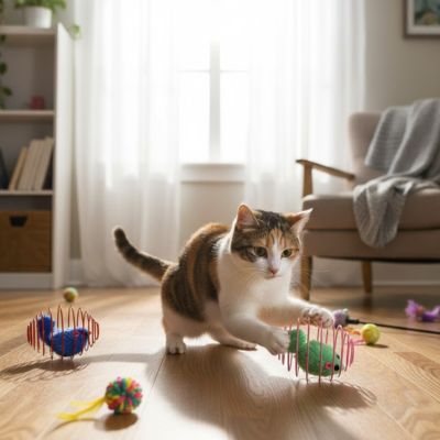 chat s'amuse avec chat jouet