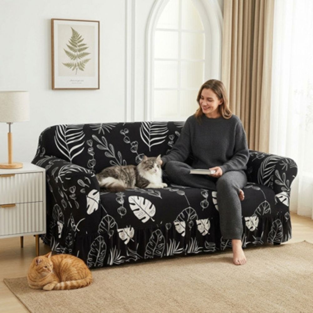 housse protection canapé pour chat motif feuille