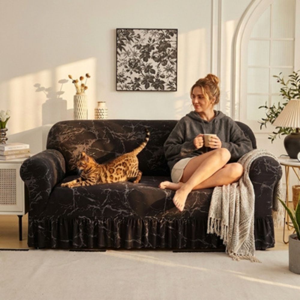 housse protection canapé pour chat motif marbré
