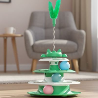 jeu chat vert tour avec trois balles